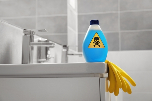 Which substances should never be used for household cleaning