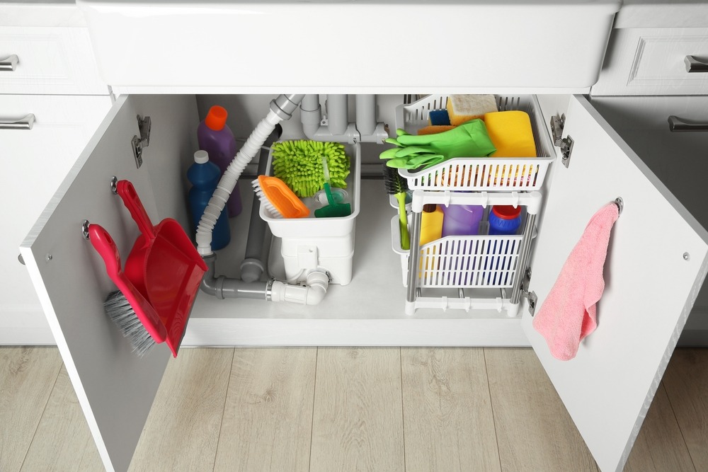 How can you effectively organize cleaning supplies