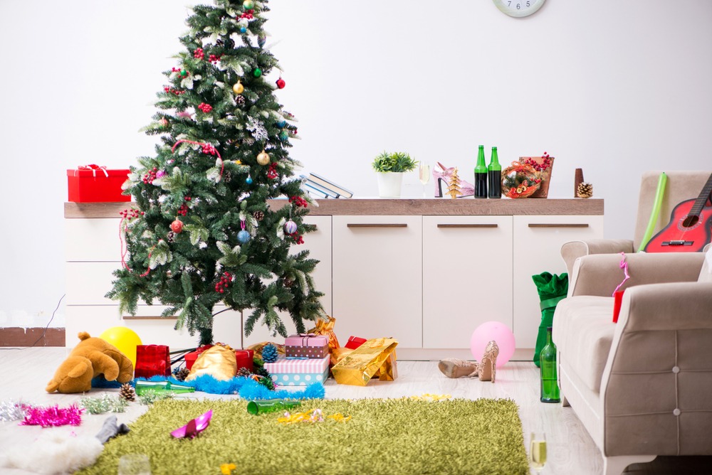 How do I tackle a messy house the morning after a holiday party